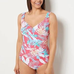 Jantzen Print Surplice Maillot One- Piece Swimsuit
